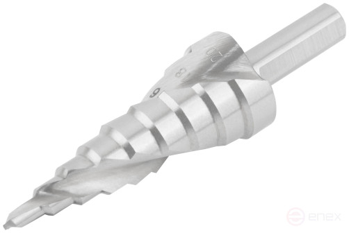 HSS step drill for metal, spiral profile, 9 steps, 4-20 mm