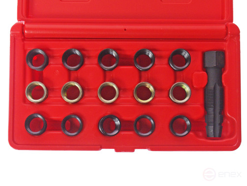 Набор инструментов для восстановления резьбы свечей зажигания (втулки М14х1.25 L=11.2мм,17.5мм) JTC