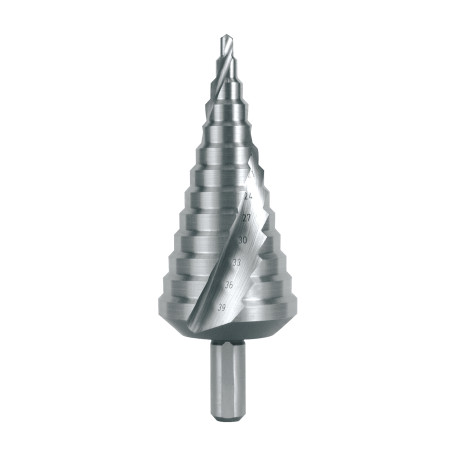 Step drill HSS CBN ground with spiral groove and sharpening of the tip Ø 4,0 - 39,00