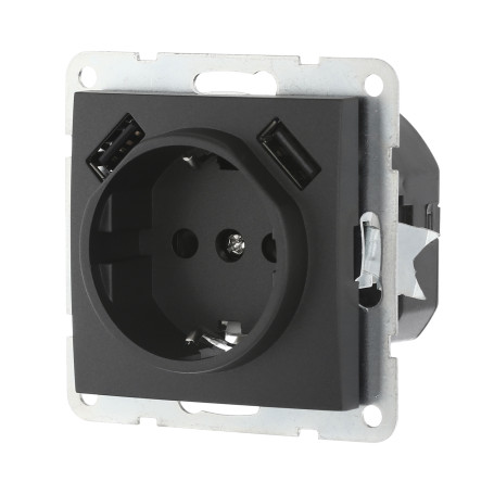 Socket with z/k + 2xUSB connector, 2A (black velvet) LK60