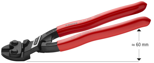 KNIPEX CoBolt® bolt cutter, head 20°, with recess, L-200 mm, cut: hole. soft. Ø 6 mm, cf. Ø 5.2 mm, TV. Ø 4 mm, royal. string Ø 3.6 mm, black, 1-k handles