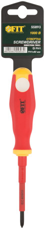 Insulated screwdriver 1000 V, CrV steel, rubberized handle 4.5x80 mm PH1