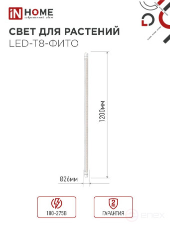 Лампа светодиодная LED-T8-ФИТО 20Вт 230В G13 1200мм IN HOME