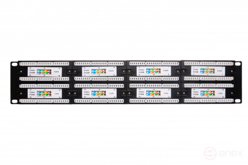 WRline WR-PL-48-C5E-D Патч-панель 19" (2U), 48 портов RJ-45, категория 5e, Dual IDC, с задним кабельным организатором, цвет черный