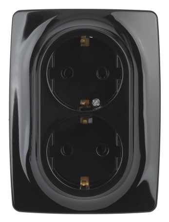 Розетка ЭРА Серия 12 12-2106-06 двойная с заземлением 2X2P+E Schuko 16A-250В IP20 чёрный