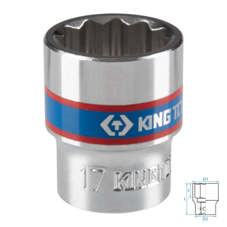 Головка торцевая стандартная двенадцатигранная 3/8", 17 мм KING TONY 333017M