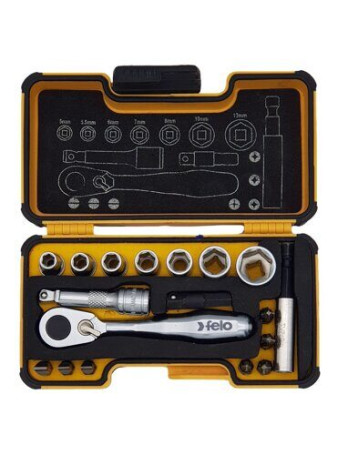 Felo Set of SL/PZ/PH bits and heads with mini ratchet in a case, 18 pcs 05771806