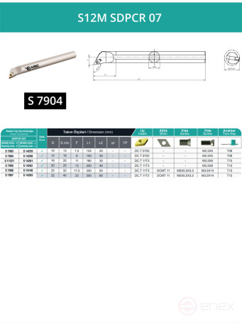 S12M SDPCR 07 internal rotary boring cutter right, 12 mm / plate DCMT 0702**