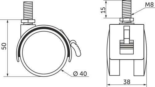 Wheel meb. plast. d40 with M8 screw with torm., black AKS