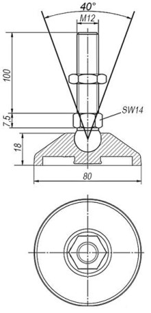 Опора шарнирная дисковая M12x100 до 450 кг EMES PAM501210