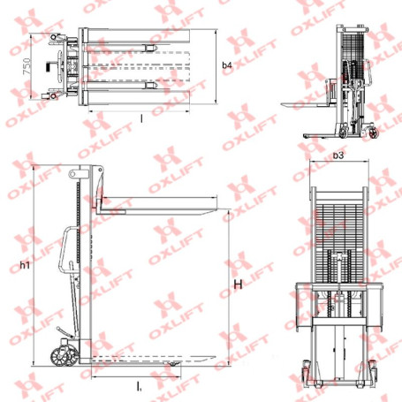 Ручной гидравлический штабелер HS 1620 OXLIFT 1600 мм 2000 кг