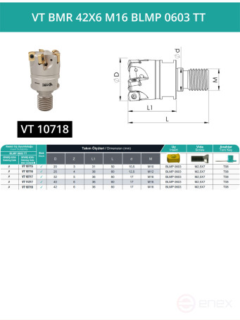 VT BMR 42X6 M16 BLMP 0603 TT фрезерная сменная головка 42 мм с резьбой M16 / с СОЖ