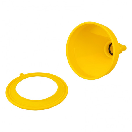 135 mm plastic funnel with metal sieve, flexible tip and Denzel non-spillage