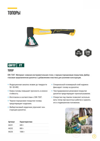 Axe forged reinforced steel, reinforced fiberglass handle 800 gr. with black powder coating