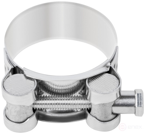 The clamp is a crimping power hinge, stainless steel.steel 40-43 mm