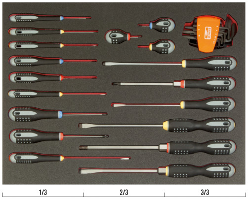 Fit&Go Set of slotted screwdrivers /Phillips/Pozidriv/hexagons in a bed, 27 pcs