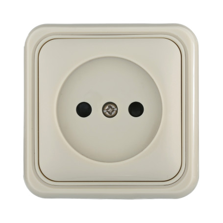 Socket of an open installation without grounding contacts with protective shutters (beige), Standard