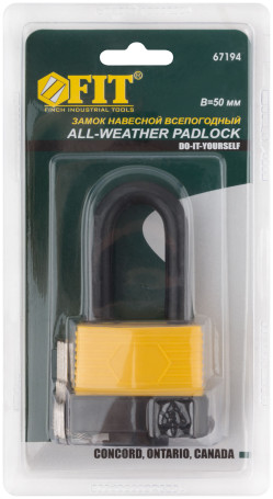 All-weather padlock 50x36 mm, long steel shackle 9 mm
