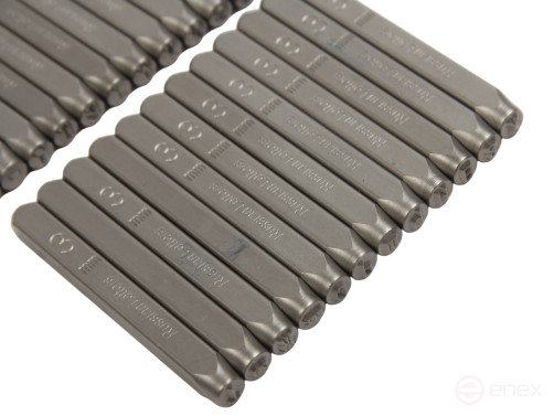 The stamps are letter Cyrillic letters of 3mm (HRC 60+-2 degrees. DIN 1451) JTC