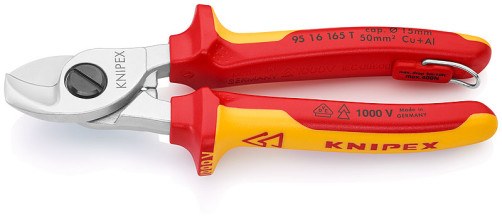 Cable cutter VDE, cut: cable Ø 15 mm (50 mm2, AWG 1/0), L-165 mm, chrome, 2-k handles, fear. strong, brilliant.