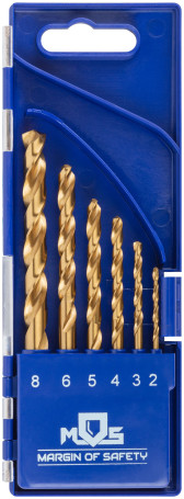 A set of HSS ground metal drills, titanium coating, 135° sharpening angle, layer. case, 6 pcs. (2-3-4-5-6-8 mm)