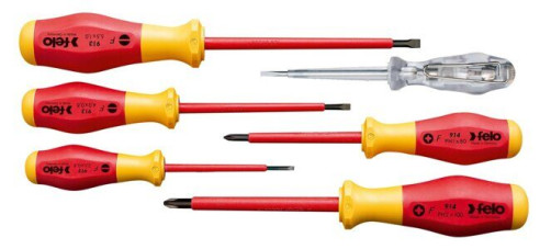 Felo Set of dielectric screwdrivers SL/PZ, screwdriver network tester, 6 pcs 91396198