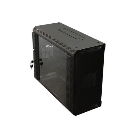 TWS-2225-GP-RAL9004 Шкаф настенный 19-дюймовый (19"), 22U, 1086х600х250, со стеклянной дверью, несъемные боковые панели, цвет черный (RAL 9004) (собранный)