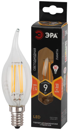 LED ERA Lamp F-LED BXS-9W-827-E14 9W Filament Candle in the wind Warm White light E14