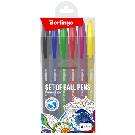 Berlingo "Triangle 100T" ballpoint pen set 6 pcs., 06 colors, 0.7 mm, assorted case