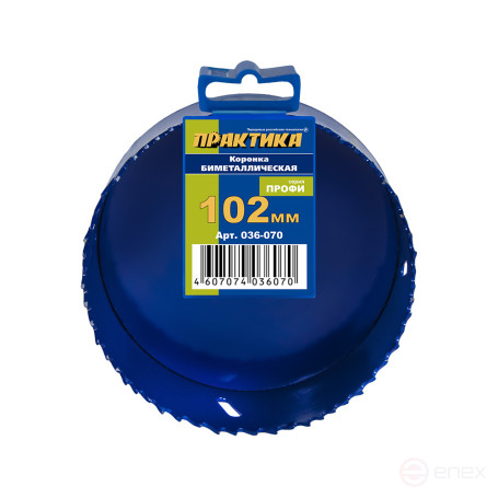 Коронка биметаллическая ПРАКТИКА 102 мм (1шт), клипса (036-070)