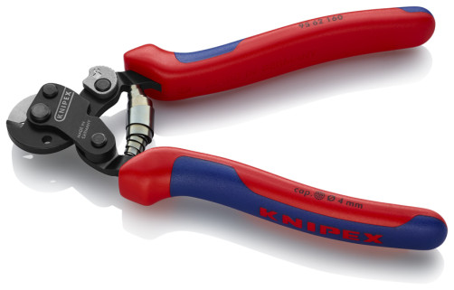 Cable cutter, cut: cable Ø 6 mm, extra strong cable (1960 N/mm2) Ø 4 mm, spring, L-160 mm, black, 2-k handles