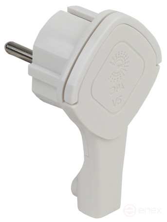 Вилка ЭРА V5(U) ультра плоская c заземлением 16A с кольцом белая