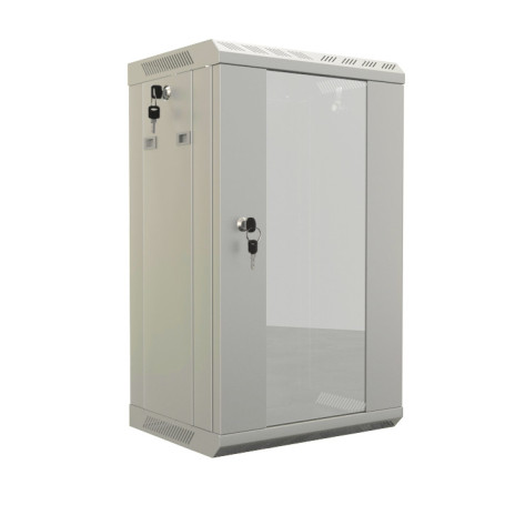 TDB-12U-GP-RAL7035 Wall cabinet 10", 12U, 649,5x390x300, set size 254 mm, with glass door, opening walls, possibility of installing a fan, color gray (RAL 7035) (assembled)