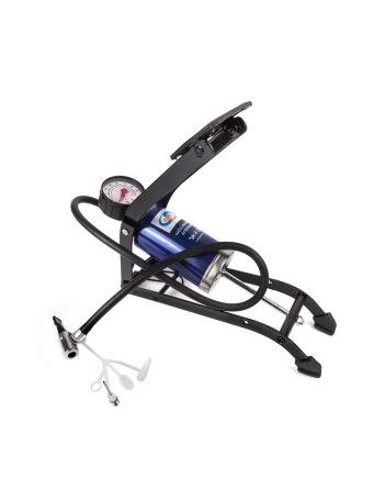 Foot pump with one cylinder with pressure gauge