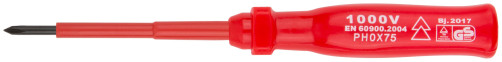 Insulated screwdriver 1000 V, CrV steel, plastic handle PH0 x 75 mm