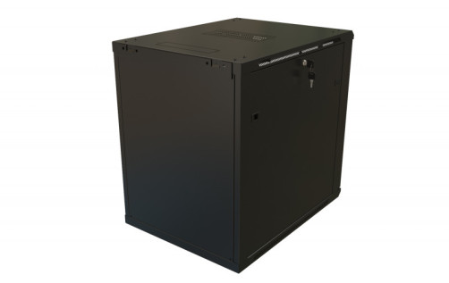 TWB-2268-GP-RAL9004 Wall cabinet 19-inch (19"), 22U, 1086x600x800mm, glass door with perforation on the sides, handle with lock, color black (RAL 9004) (disassembled)