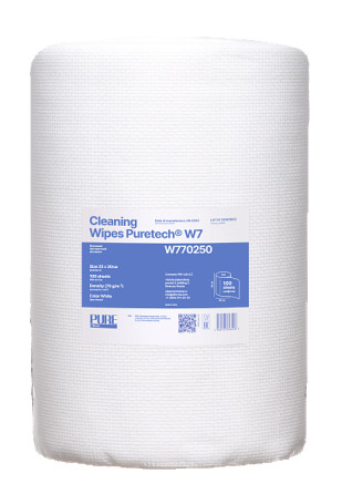 Puretech® W7 Non-woven cleaning material, 70g/m2, 1 layer, white, 25x30cm, 100L, W770250