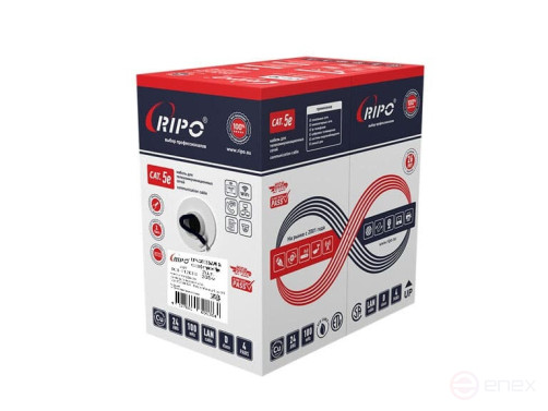 Кабель витая пара UTP4CAT5E 24AWG Cu Ripo (outdoor) с одножильным тросом, черный, (305м)