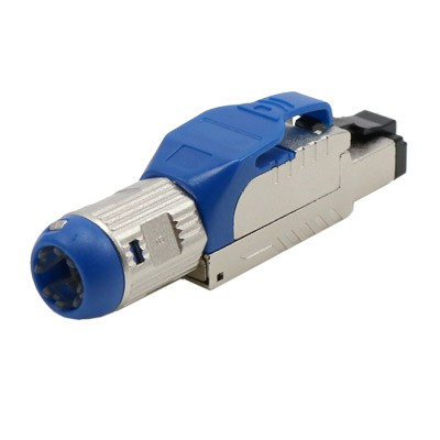 PLUE-8P8C-S-C8-SH-BL Field termination connector RJ-45 (8P8C) for twisted pair, for single-core cable, toolless, category 8, shielded, winding shank, blue, IDC