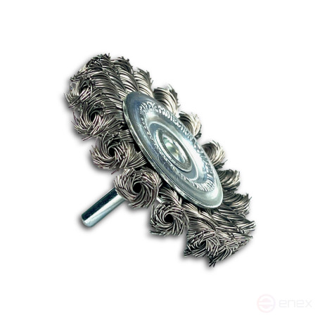 Щетка дисковая жгутовая, Д75*12 мм, хвостовик 6 мм, 18 жгутов, стальная гофрированная проволока STH 0,50 мм