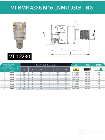 VT BMR 42X6 M16 LNMU 0303 TNG фрезерная сменная головка 42 мм с резьбой M16 / с СОЖ