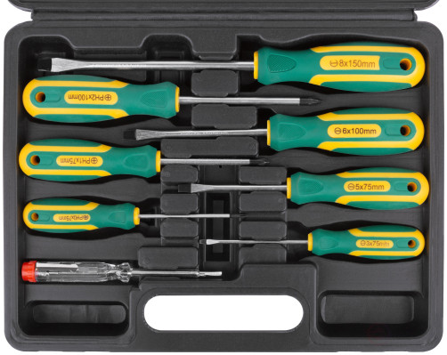 Отвертки "Контур", CrV сталь, прорезиненные ручки, пластиковый кейс, набор 8 шт.
