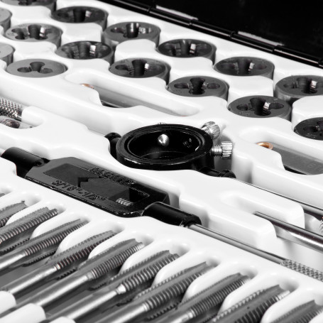 Set of taps and dies 60 items in a metal case