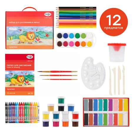 A set for drawing and modeling Gamma "Cartoons", 12 items, in a gift box