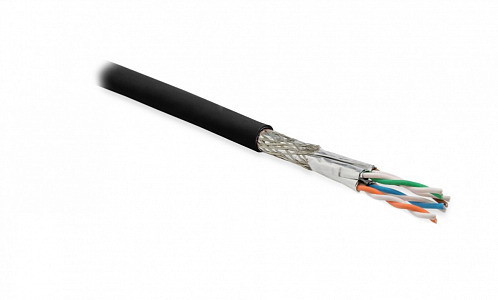 SFTP4-C7-S23-OUT-PE-BK-500 (500 м) Кабель витая пара, экранированная (S/FTP), категория 7, 4 пары (23AWG), одножильный (solid), каждая пара в фольге, общий экран - оплетка, PE, черный