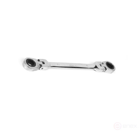 Ключ накидной двусторонний 10х11 мм трещоточный шарнирный хром HORTZ