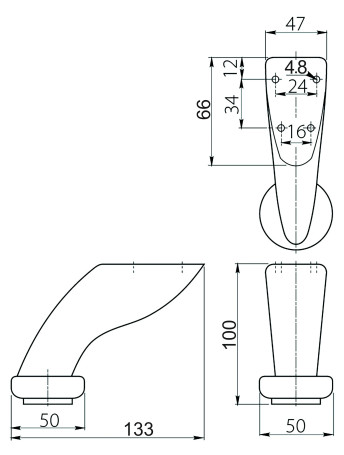 Опора меб. мет. D-712 h100 хром AKS