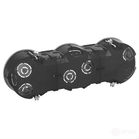 KUP ERA Installation Box-3-70-45 black 3-seater 212x70x45mm for hollow walls self-tapping screws metal feet IP20