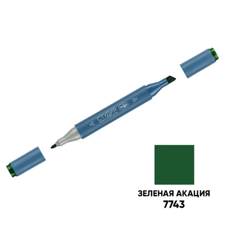 Double-sided marker for sketching Gamma "Studio", green acacia, triangular body, bullet-shaped/wedge-shaped. tips
