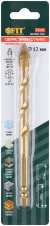 Сверло универсальное, 4 режущие кромки, титановое покрытие, шестигранный U-хвостовик под биту, 12х120 мм